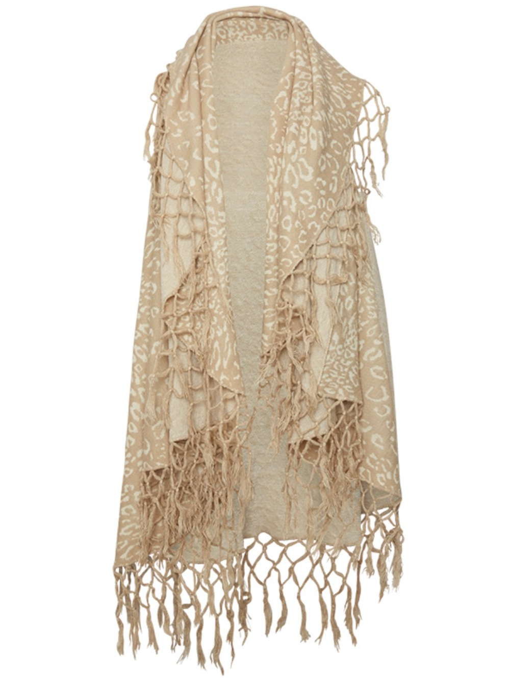lèRumi Cream & White Animal Print Fringe Cardigan Ruana Poncho Wrap, One Size - Picture 2 of 14